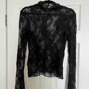 Free People Black Mesh Layering Turtleneck Top